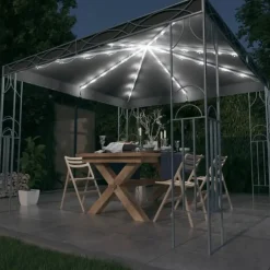 vidaXL - Prieel Met Lichtslinger - Antraciet - Stof - 300 x 300 cm