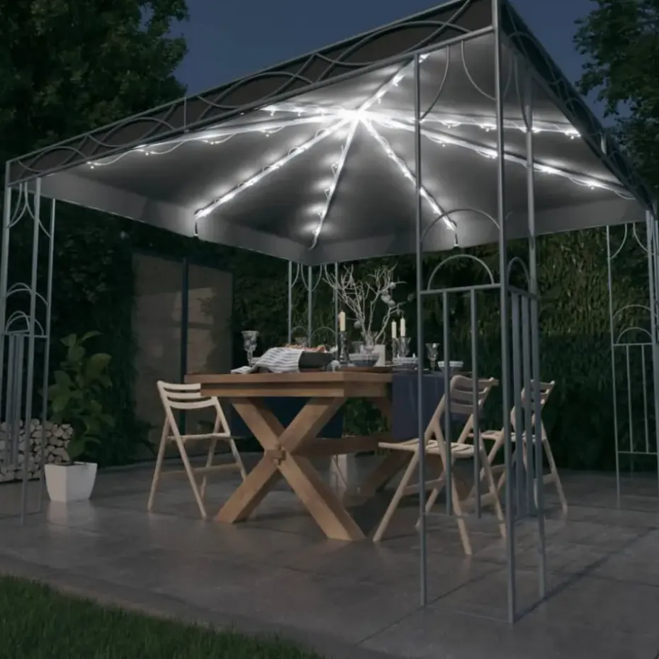 vidaXL - Prieel Met Lichtslinger - Antraciet - Stof - 300 x 300 cm