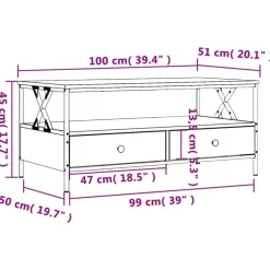 vidaXL - Rechthoekige Salontafel met 2 lades - Grijs sonoma eiken - 100x51 cm