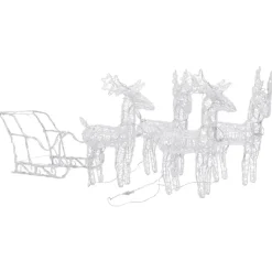 vidaXL - Rendieren En Slee Kerstversiering - Warmwit - 43 x 11 x 55 cm (4 stuks)