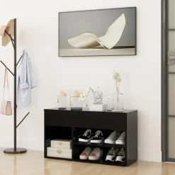 vidaXL - Schoenenbank - Zwart - Bewerkt hout - 80 x 30 x 45 cm