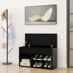 vidaXL - Schoenenbank - Zwart - Bewerkt hout - 80 x 30 x 45 cm