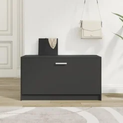 vidaXL - Schoenenbank - Zwart - Bewerkt hout