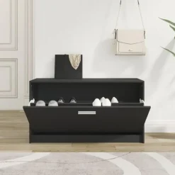 vidaXL - Schoenenbank - Zwart - Bewerkt hout