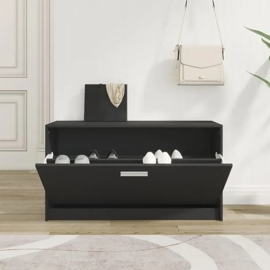 vidaXL - Schoenenbank - Zwart - Bewerkt hout