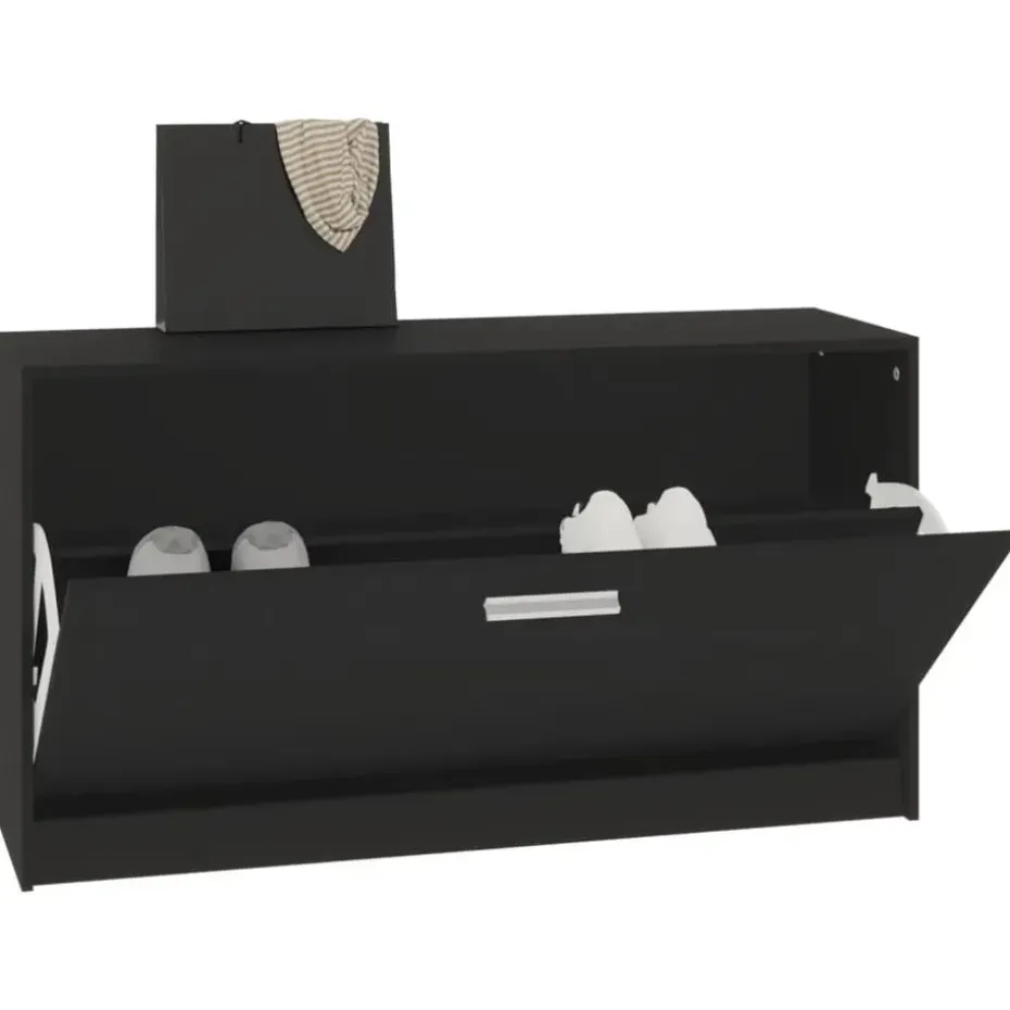 vidaXL - Schoenenbank - Zwart - Bewerkt hout