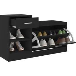 vidaXL - Schoenenbank - Zwart - Bewerkt hout