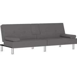 vidaXL - Slaapbank met bekerhouders - Grijs - Kunstleer