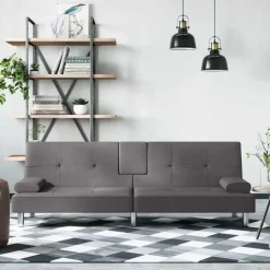 vidaXL - Slaapbank met bekerhouders - Grijs - Kunstleer