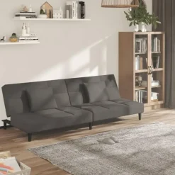 vidaXL - Slaapbank 2-zits - Donkergrijs - Fluweel - Met kussens