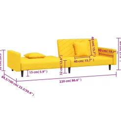 vidaXL - Slaapbank 2-zits - Geel - Fluweel - Met kussens