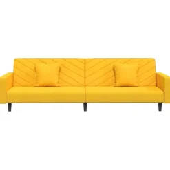 vidaXL - Slaapbank 2-zits - Geel - Fluweel - Met kussens