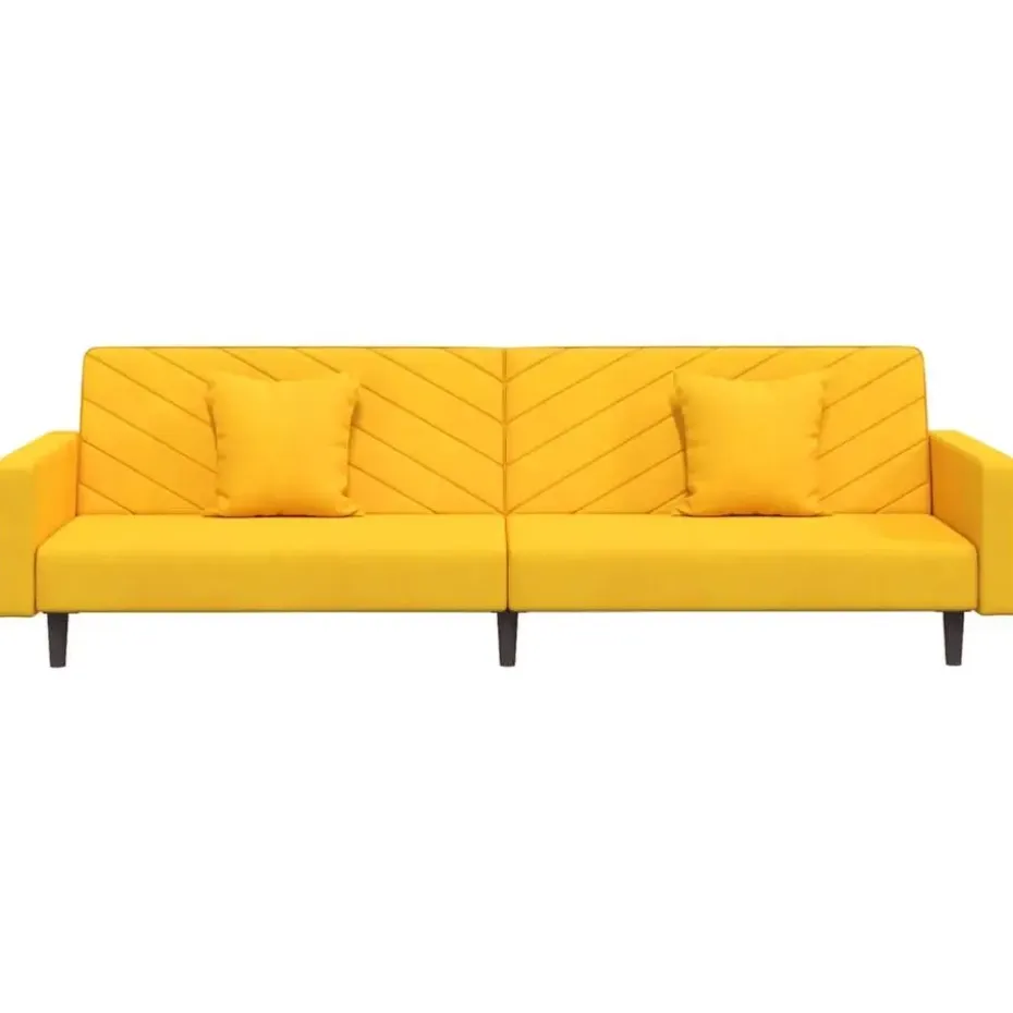 vidaXL - Slaapbank 2-zits - Geel - Fluweel - Met kussens