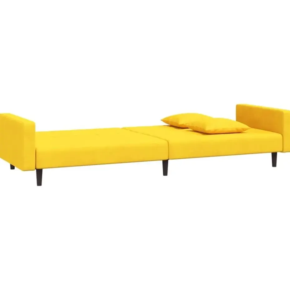 vidaXL - Slaapbank 2-zits - Geel - Fluweel - Met kussens