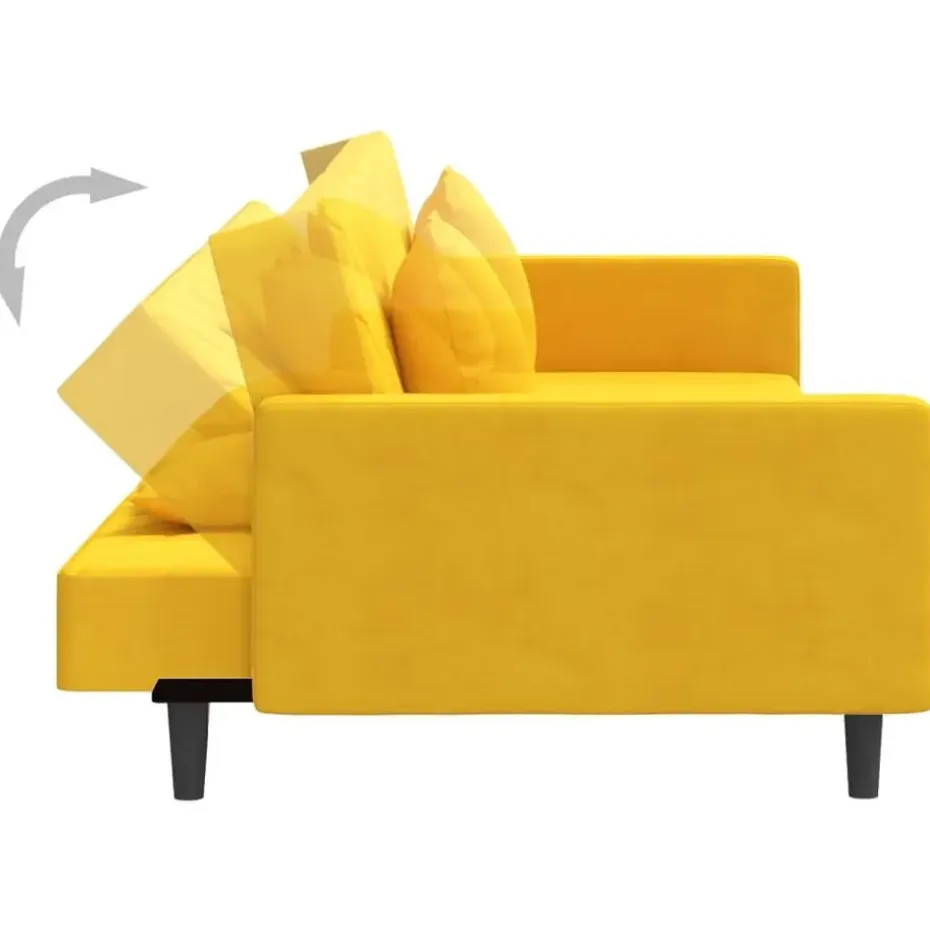 vidaXL - Slaapbank 2-zits - Geel - Fluweel - Met kussens