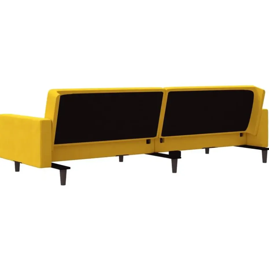 vidaXL - Slaapbank 2-zits - Geel - Fluweel - Met kussens