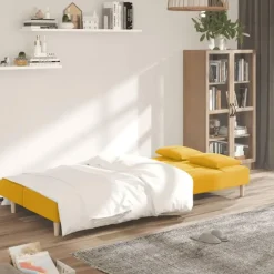vidaXL - Slaapbank 2-zits - Geel - Stof - Met kussens