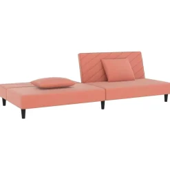 vidaXL - Slaapbank 2-zits - Roze - Fluweel - Met kussens