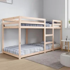 vidaXL - Stapelbed met zijladder - Naturel - Massief grenenhout - 90x200 cm