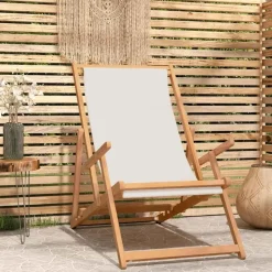 vidaXL - Strandstoel - Crème - Teakhout - Inklapbaar
