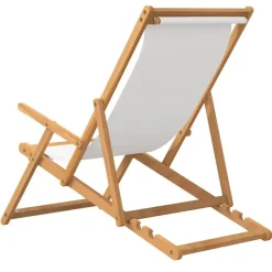 vidaXL - Strandstoel - Crème - Teakhout - Inklapbaar