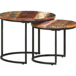 vidaXL - Tafeltje - Bruin - Gerecycled hout - Ø 40 x 34 cm - 2 stuks