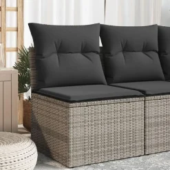 vidaXL - Tuinbank zonder armleuning - Grijs - Poly rattan - Met kussens