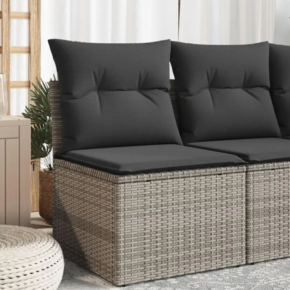 vidaXL - Tuinbank zonder armleuning - Grijs - Poly rattan - Met kussens