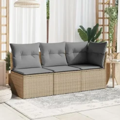 vidaXL - Tuinbank zonder armleuning - Beige - Poly rattan - Met kussens