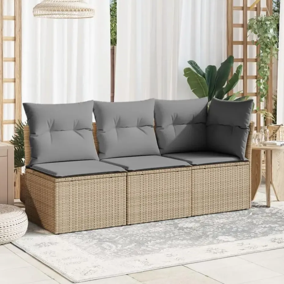 vidaXL - Tuinbank zonder armleuning - Beige - Poly rattan - Met kussens
