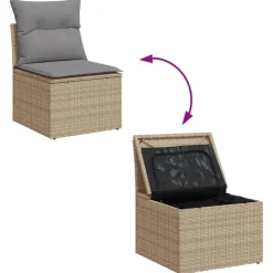 vidaXL - Tuinbank zonder armleuning - Beige - Poly rattan - Met kussens