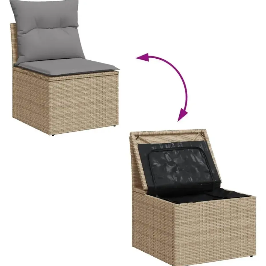 vidaXL - Tuinbank zonder armleuning - Beige - Poly rattan - Met kussens