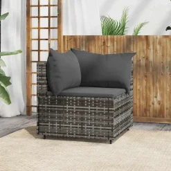 vidaXL - Tuinhoekbank - Grijs - Poly rattan - Met kussens