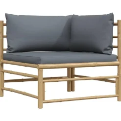 vidaXL - Tuinhoekbank - Grijs - Bamboe - Met kussens
