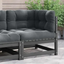 vidaXL - Tuinhoekbank - Grijs - Grenenhout - Met antracietkleurige kussens