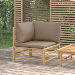 vidaXL - Tuinhoekbank - Taupe - Bamboe - Met kussens