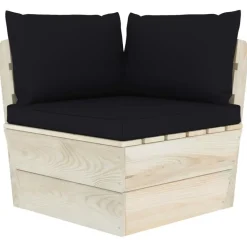 vidaXL - Tuinhoekbank - Zwart - Hout - Met kussens pallet