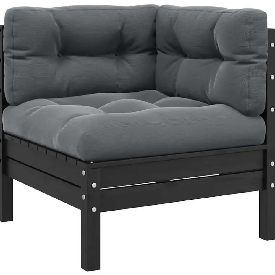 vidaXL - Tuinhoekbank - Zwart - Grenenhout - Met kussens