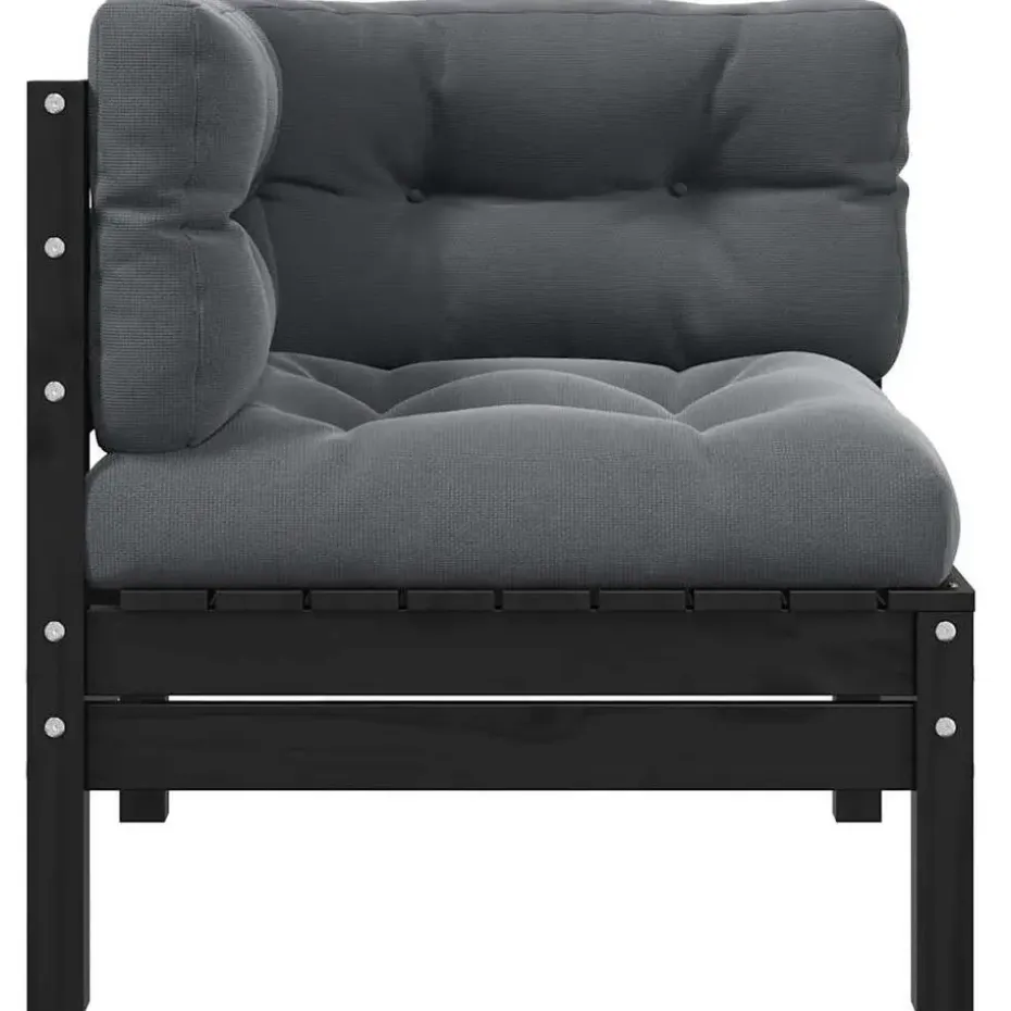 vidaXL - Tuinhoekbank - Zwart - Grenenhout - Met kussens