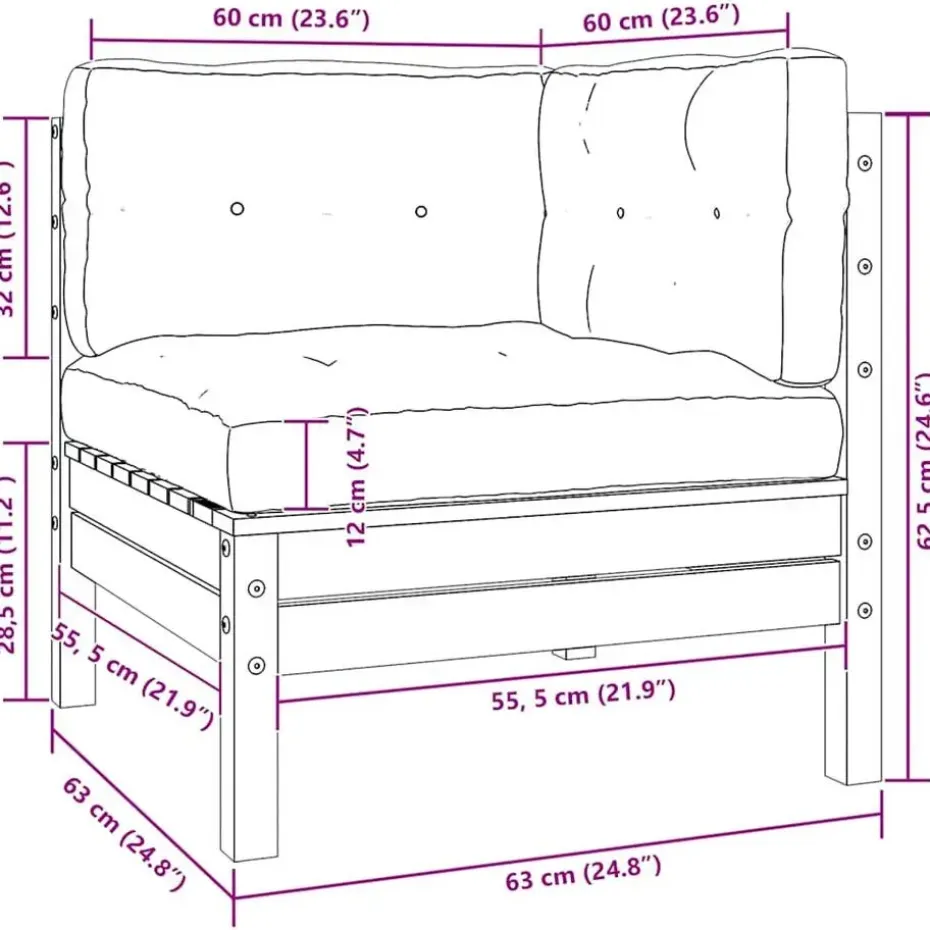 vidaXL - Tuinhoekbank - Zwart - Grenenhout - Met kussens
