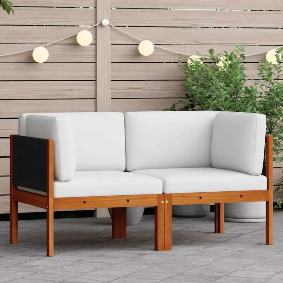 vidaXL - Tuinhoekbanken met kussens - Acaciahout & touw - 2 stuks