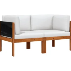 vidaXL - Tuinhoekbanken met kussens - Acaciahout & touw - 2 stuks