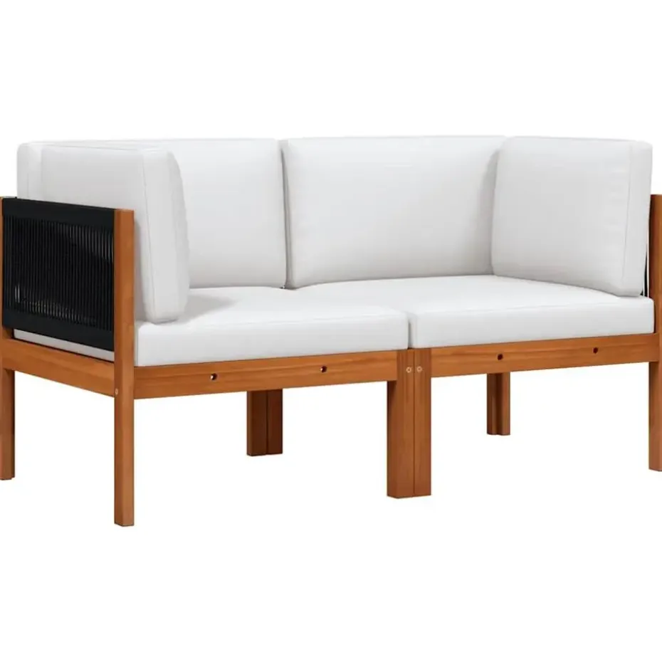 vidaXL - Tuinhoekbanken met kussens - Acaciahout & touw - 2 stuks