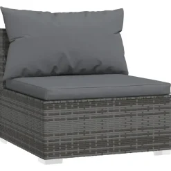 vidaXL - Tuinmiddenbank - Grijs - Poly rattan - Met kussens