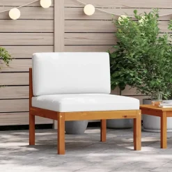 vidaXL - Tuinmiddenbank - Wit - Acaciahout - Met kussens