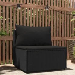 vidaXL - Tuinmiddenbank - Zwart - Poly rattan - Met kussens