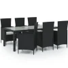 vidaXL - Tuinset - Zwart - Poly rattan - 7 stuks - Met kussens