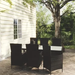 vidaXL - Tuinset - Zwart - Poly rattan - 7 stuks - Met kussens