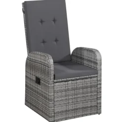 vidaXL - Tuinset grijs - 4 verstelbaar stoelen & 150x90 cm tafel - Poly rattan