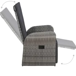 vidaXL - Tuinset grijs - 4 verstelbaar stoelen & 150x90 cm tafel - Poly rattan